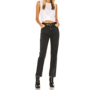 Free People Dakota Straight Leg Pitch Black High Rise Cutoff Cropped Jeans 31
